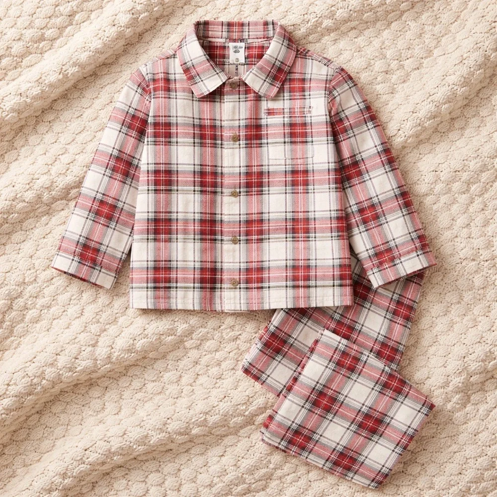 NWT Janie & Jack Girls Classic Red Plaid Long Sleeve Pajama Set 100% Cotton - 4